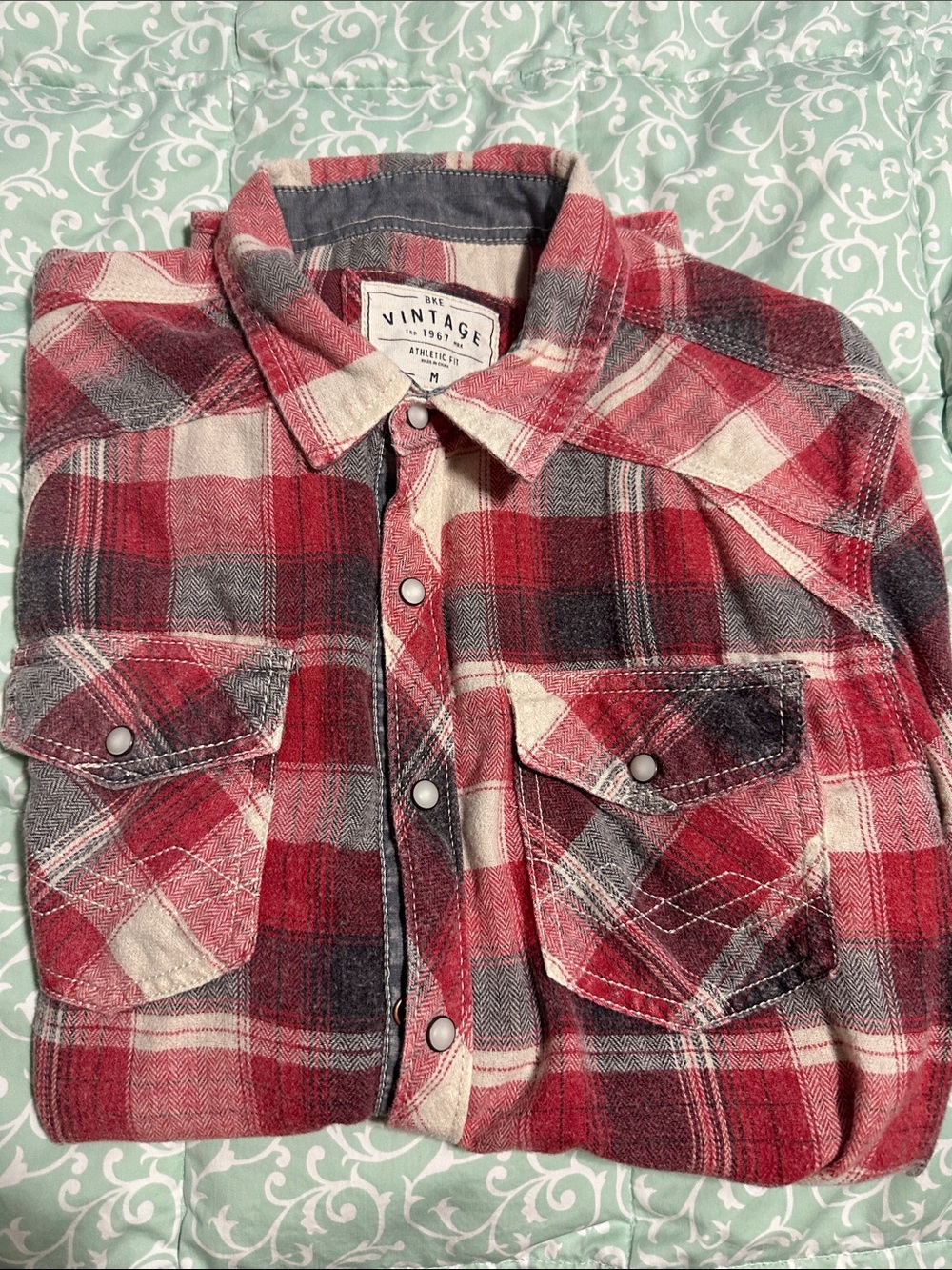 Vintage Red and Cream Plaid Button-Down Shirt - Men's Casual